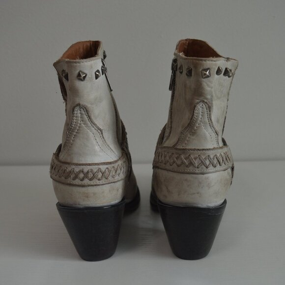 Lucchese Harness Ani Studded Distressed White Western Booties - Picture 7 of 15